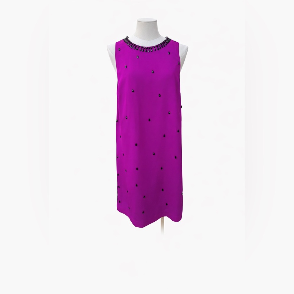 KENSIE Elegant Fuchsia Beaded Shift Sleeveless Embellished Cocktail Party Dress - Picture 3 of 16